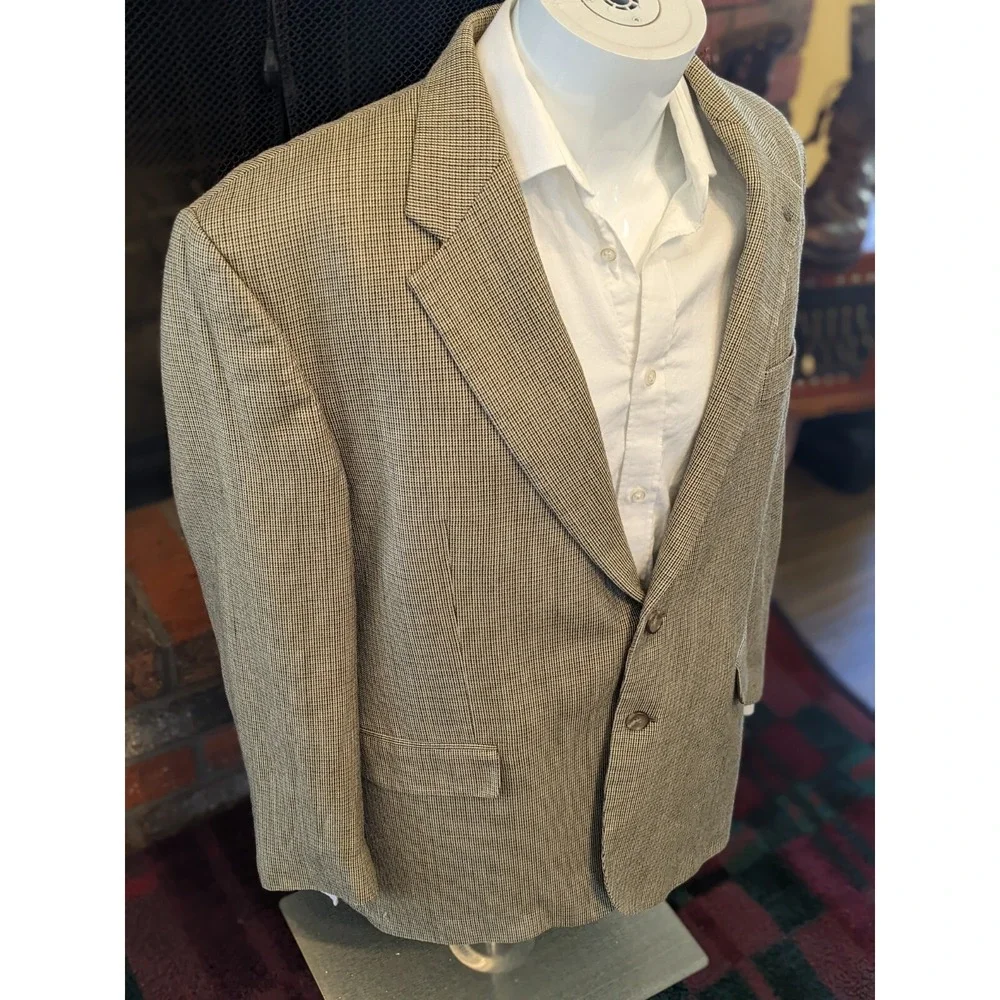 46R Lauren Ralph Lauren‎  Brown Black Tan Tooth 100% SILK Jacket Blazer Coat